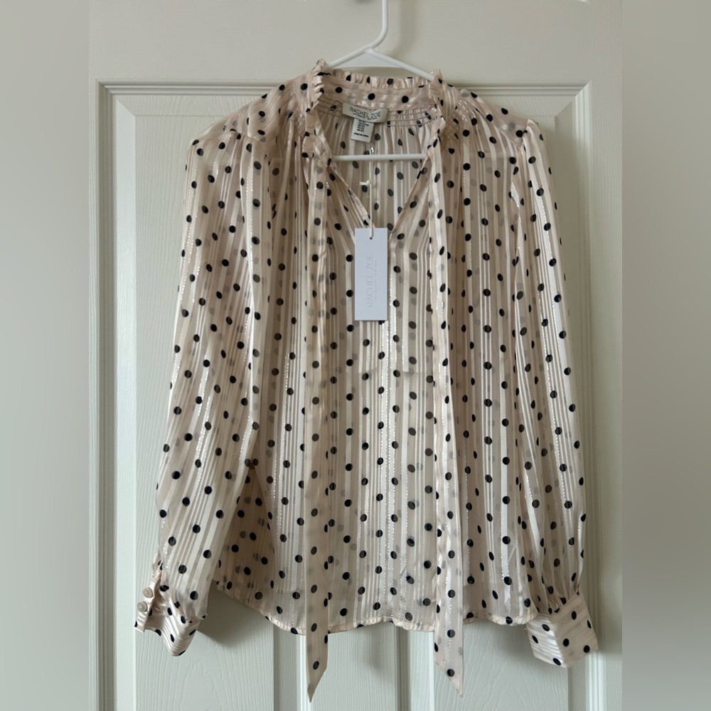 Rachel Zoe Black and Cream Ruffled Bib Collar Blouse